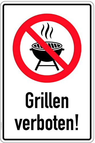 Aufkleber Verbot Sicherheit Hinweis Outdoor/Freizeit Warnung Schild Folie selbstklebend | Variante wählbar Made in Germany, Größe: Grillen verboten | 22,5x15cm