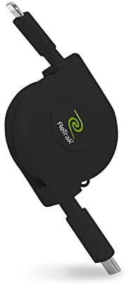 ReTrak Premier Series Retractable Lightning to USB-C Charge and Sync Cable, 18W High Speed Charging Lightning to Type C Charger for iPhone 13s, AirPods Pro, 2.6ft, Black, 2.6 Feet (ETLTCBLK)
