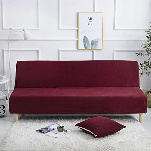 GUYIRT Jacquard Armless Schlafsofa-Bezüge Stretch-Spandex Sofabezug Armlose Abnehmbar Sofabezug Ohne Armlehnen Möbelschutz Waschbarer Couchbezug -Weinrot-Groß (190-220 cm)