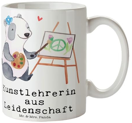 Mr. & Mrs. Panda Tasse Kunstlehrerin Leidenschaft - Geschenk, Acrylfarben, Kunstschule, Kunstunterricht, Teebecher, Arbeitskollege, Becher, Tasse