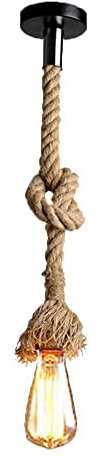 Mengjay E27 Lampes Suspendues Vintage Lustres Corde De Chanvre Suspendu Plafonnier Suspension Rétro Industriel Lustre Pays éclairage Style Pour Restaurant Bar Café Sans Ampoule (1 Douille,50cm)
