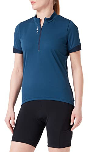 Odlo Damen Radtrikot halber Reißverschluss ESSENTIALS, blue wing teal - dark sapphire, XS