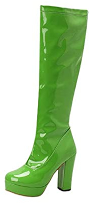 Langschaft Damen PU Stiefel Mode High Heel Boot Overknee Stiefel Plateau Stiefel mit Blockabsatz Vintage Hohe Ritterstiefel zum Schnüren Plattform Reitstiefel Elegante Kleid Stiefel