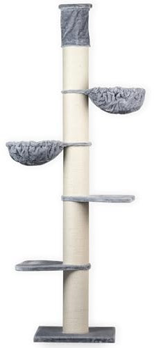 RHRQuality Kratzbaum für große Katzen – Maine Coon Tower Plus – 275 bis 295 cm hoch – Mit extra dicken 20 cm Sisalstämmen – Hellgrau