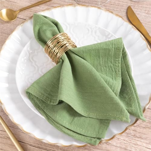 MLMW Herbst-Stoffservietten, Thanksgiving, Leinen, Baumwolle, Dinner-Servietten, Set mit 6 Stück, Salbeigrün, 43,2 x 43,2 cm, rustikale Tischservietten für Weihnachten, Hochzeit, Party,