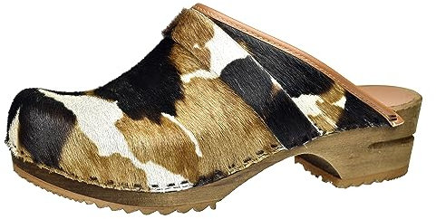 Sanita Caroline offener Clog | Original handgemacht | Leder-Holzclogs für Damen | Nachhaltige Sohle | Cognac-Kuh | 40 EU