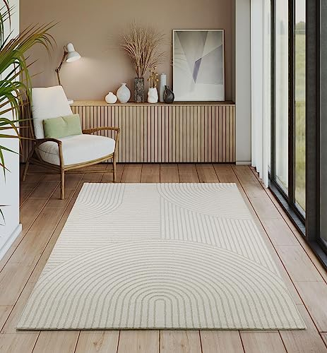 the carpet Everest - moderner Kurzflor Teppich Wohnzimmer Schlafzimmer mit Hoch-Tief-Effekt, 3D Effekt, hohe Flordichte und angenehm weich, Creme, 200 x 290 cm