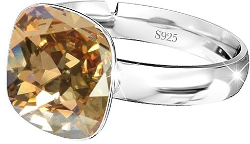 925 Sterling Silber 44 farben Ringe für Damen Verstellbarer mit Marken Kristalle, Glänzend Cubic Zirkonia Ring Fingerring Kommt in Schmuck Geschenk Box (Golden Shadow)