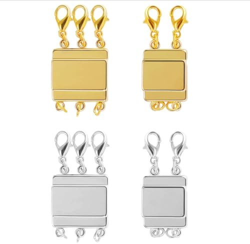 Nayyana® 4 Stück Magnetischer Kettenverschluss für stapelbare Halsketten und Armbänder, magnetische Schmuckverschlüsse, Gold Silber Mehrstrang-Lobster-Verschlüsse für DIY