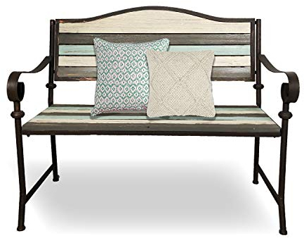 BACKYARD EXPRESSIONS PATIO · HOME · GARDEN 914811 45 Inch Patio, Garden, Porch Bench, Cast Iron Love Seat, Cream, Grey, Teal