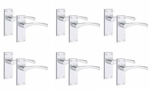 Golden Grace Victorian Scroll Astrid Door Handles Latch in Silver Polished Chrome, 6 Pairs - 120mm x 40mm Backplate