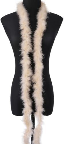 5 x 2m Federboa Truthahnfedern Boa,Flauschige Plüsch-Feder Boa Federstola Federschal Federgirlande für Weihnachtsbaum Hochzeit Basteln Burlesque Karneval Party 20er Jahre Kostüm Deko,ca. 10g Beige
