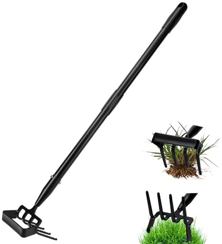 Victop 2 in 1 Zappetta da Giardino 200cm Manico Lungo Zappa Combinata Attrezzi per Zappe a Staffa Acciaio Inossidabile Zappetta a due Punte a 4 zampe per Allentare Ventilare Diserbare il Terreno