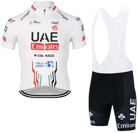 SGCIKER 2024 Herren Pro team UAE Radtrikot Set, Kurzarm Fahrrad bekleidung Lätzchen Kurzsets Gel Pad(3XL