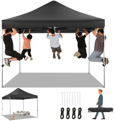 COBIZI Tente de Réception Pliante 3x3m Robuste sans Parois Latérales, Chapiteau de Fête Extérieur Commercial Facile à Monter, 3 Hauteurs Réglables avec Sac de Transport à Poignée, Noir
