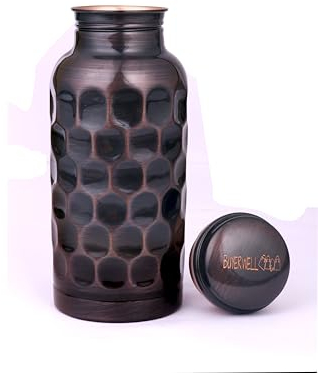 BUYERWELL Pure Copper Antique Diamond Hammered 17 Oz Leak-Proof Water Bottle - Ayurvedic Copper Water Bottle - Drink More Water Bottle - Small - Copper Antique Colour