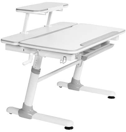 HOKO Ergo-Study-Table COMPAKT Set, Höhenverstellbar Kinderschreibtisch mit Neigung Einstellbarer Tischplatte und Butler mit Buch-Halterung (JoJo und LUBU)
