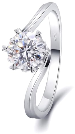 Skcess 14 Karat Weißgold Damen Ringe Weiß Moissanit Runden, Ring Damen 6 Herzkrallen Runder Moissanit 1ct Ringe Frauen Größe 52 (16.6)