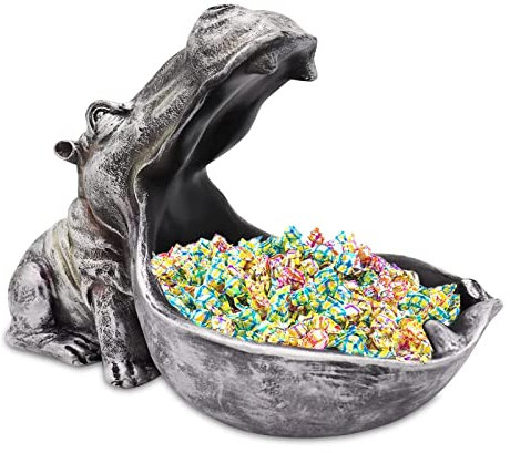Huhote Hippo Statue Key Bowl, Large Mouth Figure Key Shell, Table Decoration, Storage Box, Jewellery Storage, Gifts (Light Grey)