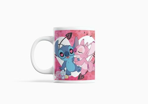 Tazza in ceramica con motivo Lilo, Stitch e Angel. Lascia che Stitch illumini il tuo San Valentino con amore e buffonate in questa tazza di ceramica. Il mio posto preferito è accanto a te (occhi