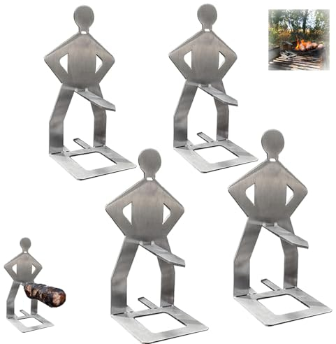 Stainless Steel BBQ Sausage Holder, Creative Standing Man Sausage Barbecue Rack, Portable Hot Dog Roaster Rack, Spoof The Sausages Rack for Outdoor Camping Cooking Accessories (4pcs)