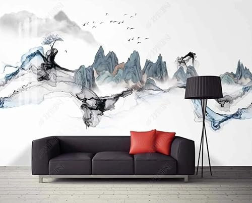 Fototapete 3D Effekt Tapeten 3D Blaue Landschaft Im Chinesischen Stil Wohnzimmer Schlafzimmer Flur Modern Vlies Tapete Vliestapete Wandtapete 350Cm(W)*256Cm(H)