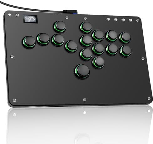 Sehawei Arcade Stick R16 Controlador Arcade de 16 Teclas para PC/Ps3/Ps4/Switch/Steam,Stick de Lucha para Juegos de Lucha con RGB Personalizado & Funciones Turbo & Hot Swap Negro