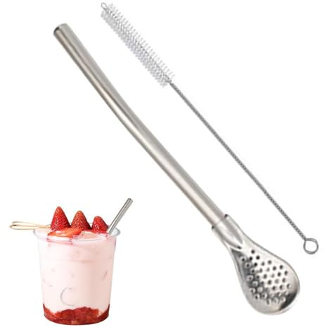 Cucchiaio di paglia – Cucchiaio di paglia filtrante, cucchiaio di paglia staccabile, set di cucchiai di paglia Yerba Mate per tè, frutta, tè, tè, mescolare, cucchiaio di cannuccia in acciaio
