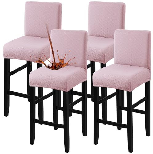 Fuloon Housse de Tabouret de Bar Imperméable Couverture de Chaise Haute de Bar Extensible Lavable pour Chaise de Salle à Manger Courte (4 Pcs, Rose)