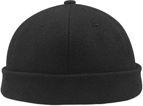 Berretto invernale in lana senza tesa con polsino arrotolato caldo senza visiera cappello da marinaio, nero, L