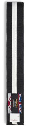 Playwell Ceinture d'arts martiaux colorés en coton avec rayures blanches - (karaté, judo taekwondo), Ceinture noire avec rayures blanches, 250cm