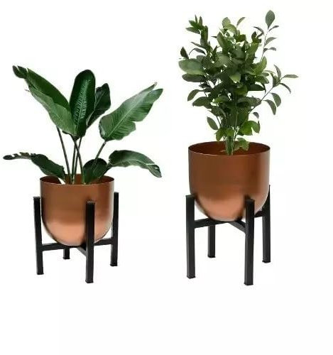 Set of 2 Elegant Marrakesh Copper Plant Stand With Plant Pot Large Metal Planter with Black Stand Flower Pot for Outdoor and Indoor Plants and Flowers 16 x 30cm
