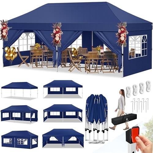 KESSER® Pavillon Faltpavillon 6x3m Festzelt mit 6 abnehmbaren Seitenwänden, Gartenzelt Höhenverstellbar & Wasserdicht + Tasche Rollbar Bodenanker Pop-Up Klicksystem UV-Schutz 50+ Partyzelt Navyblau