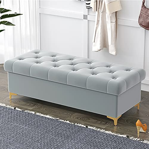 Ottomane mit Samtbezug, Polsterbank, für Schlafzimmer, Wohnzimmer, modern, blau, 60 x 40 x 40 cm
