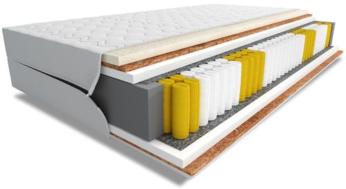 Bonni24 Taschenmatratze Saweno, 7-Zonen Federkernmatratze, Härtegrad H3/H4, Reissverschluss, Kokosfaser, Latex (90x200 cm)