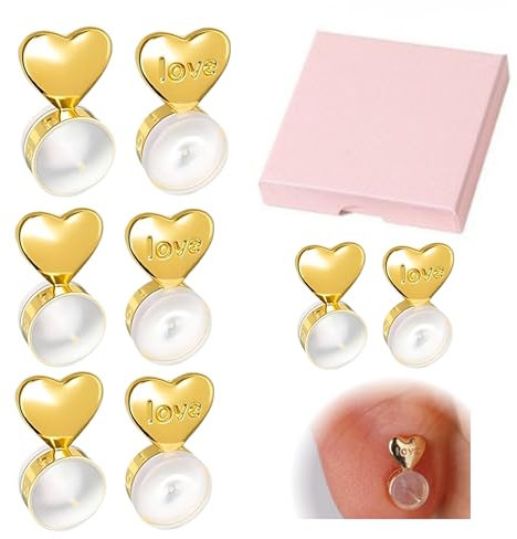 Cris Vida Valor – 4 Pares de Tuercas Pendientes Elevadoras Dorados Diseño Corazón | Cierres de Silicona Anticaída Hipoalergénicos | Levantadores Lóbulos Caídos y oreja rasgada | Caja de Regalo Premium