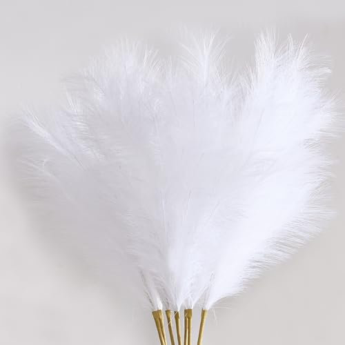 AFAMITOO 6 tiges d'herbe de la pampa artificielle blanche avec une longueur de 110 cm Grande herbe de la pampa artificielle, arrangements floraux hauts pour la décoration de fête de mariage