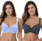 Curve Muse Reggiseno in Pizzo con Ferretto Sfoderato Taglie Forti con Spallacci Imbottiti-Confezione da 2-Blue,Grey-4C