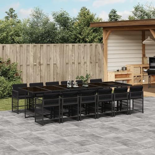 IKAYAA Gartenmöbel Set 12 stühle mit Tisch Rattan Sitzgruppe Garten Essgruppe 12 Personen Gartengarnitur Sitzgruppe Outdoor Sitzgarnitur Terassenmöbel außen-Schwarz-13-tlg-Typ 3