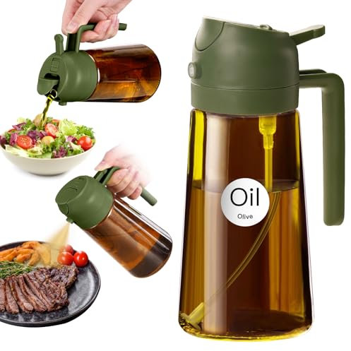 YARRAMATE Pulverizador de aceite oscuro con bloqueo de luz de 470 ml para cocinar, 2 en 1 con protección UV para la cocina, botella de aceite de cristal ámbar, botella de spray apta para alimentos