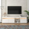 PUGSDRLY Meuble TV avec Rangement,3 Portes et 2 étagères en Verre,Meuble TV avec éclairage LED Variable,180x35x45cm (Blanc)