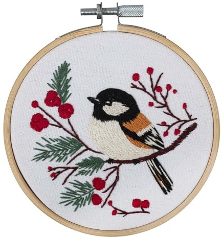 Trimits Embroidery Kits - 15cm 6 Embroidery Beginners Kit, Cross Stitch Kits for Adults, Starter Set with Bamboo Hoop, Fabric, Threads, Needle & Backing - Bird