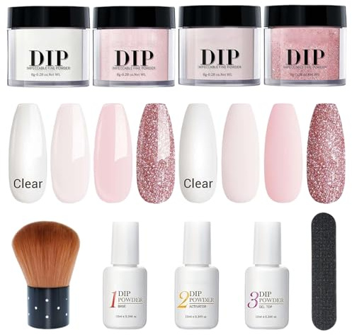 Nagel Dip Pulver Kit Dip Pulver Nagel Kit 4 Farbflüssigkeit Set mit Basis- und Decklackaktivator für französische Nägel Art Manicure Salon DIY zu Hause