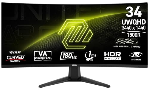 msi MAG 346CQ 34-inch 3440 x 1440 (UWQHD) Gaming Monitor, 180Hz, Adaptive-Synch, HDMI, DisplayPort, VESA Mountable, Tilt, Height Adjustable, Speaker, 1ms, Black (Renewed)