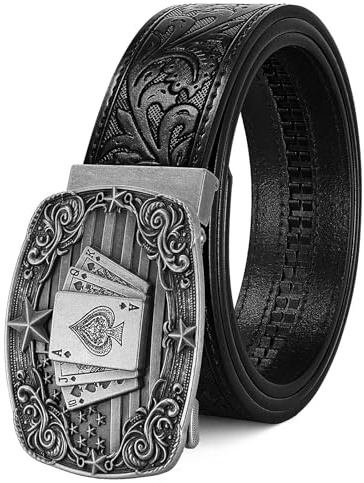 Cowboy Ratchet Belts for Men Western Leather Belt with Automatic Buckle