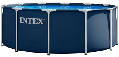 INTEX Metal Frame Pool rund Aufstellpool inkl. Sicherheitsleiter (366 x 122 cm) Rundpool mit Metalrahmen, Volumen ca. 10.680l Navy Blue (28930GH)