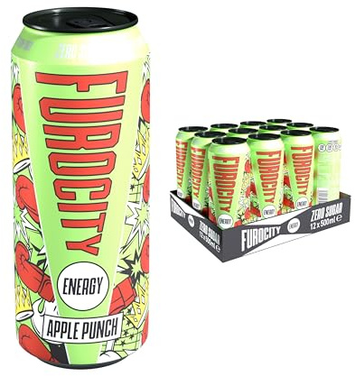 FUROCITY - Sugar Free Energy Drink, Apple Punch, 12 x 500ml Cans | 162mg Caffeine, Low Calorie, Zero Sugar, High in Vitamins B6, B12, Taurine