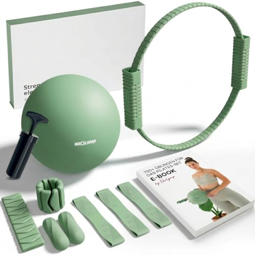 NEOLYMP Pilates Set für Zuhause – Pilates Ball, Pilates Ring & Gewichte – Komplettes Pilates Zubehör Set – inkl. Pilates Bänder, 1kg Hanteln & E-Book – Pilates Essential Kit