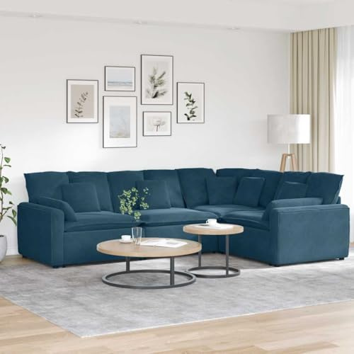LoogCape Modulares Sofa mit Kissen Samt Blau Flexibel erweiterbar für Wohnzimmer Lounge Heimkino große Sitzlandschaft mit Schlaffunktion und Bettkasten, 4 Sitzelemente
