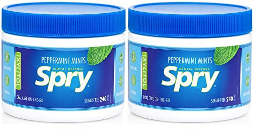 Spry Xylitol Pfefferminz Mints – Zuckerfreies Bonbon zur Unterstützung der Mundgesundheit, regt Speichelproduktion an, bekämpft Mundgeruch, Non-GMO, glutenfrei, 240 Count (Pack of 2)